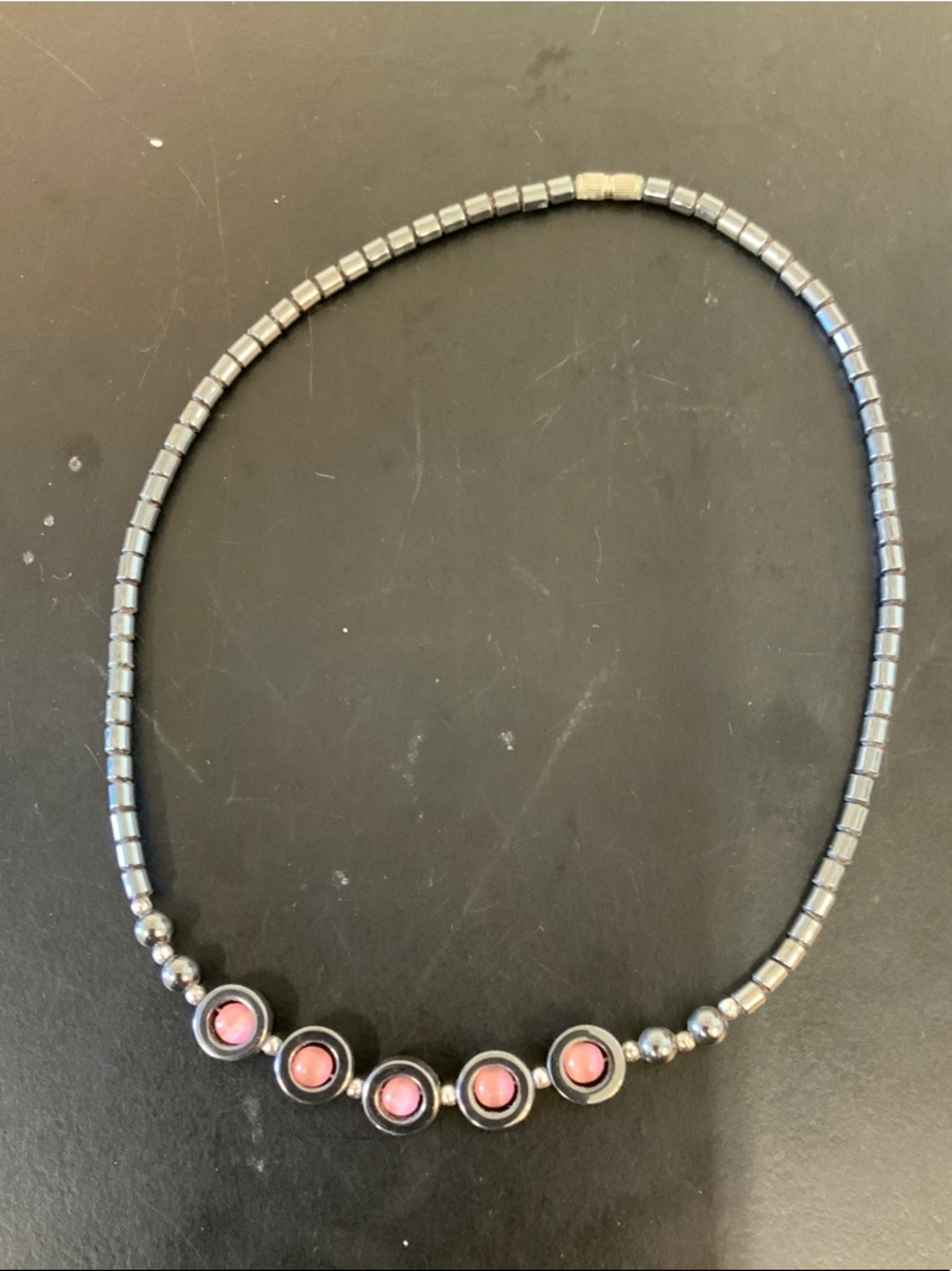 Pink Center Hematite Bead Necklace - Unbranded